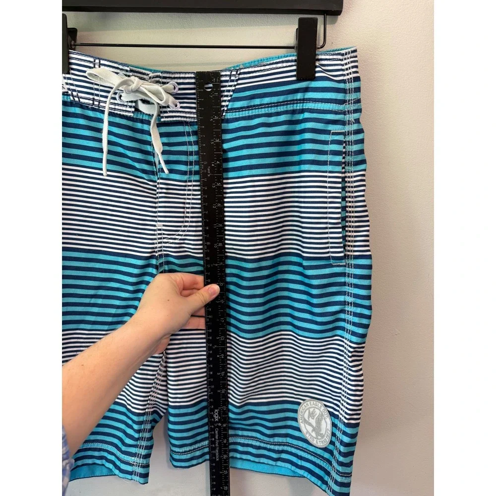 American Eagle Mens Blue White Striped Board Shorts Swim Trunks Size Medium
